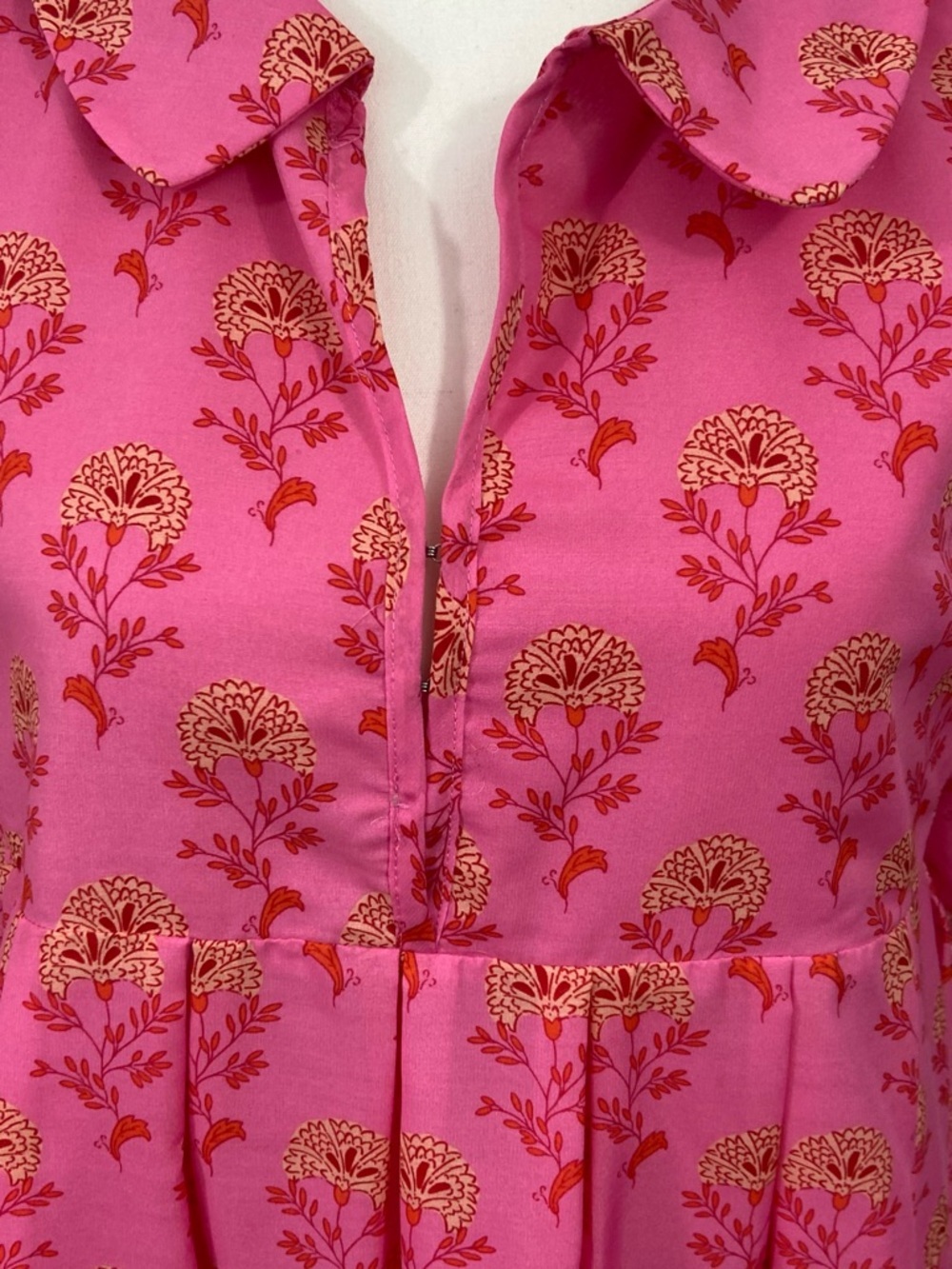 J. Marie Ella Ann Split Neck Peter Pan Collared Dress Pink Floral Tiered Medium - Picture 9 of 10